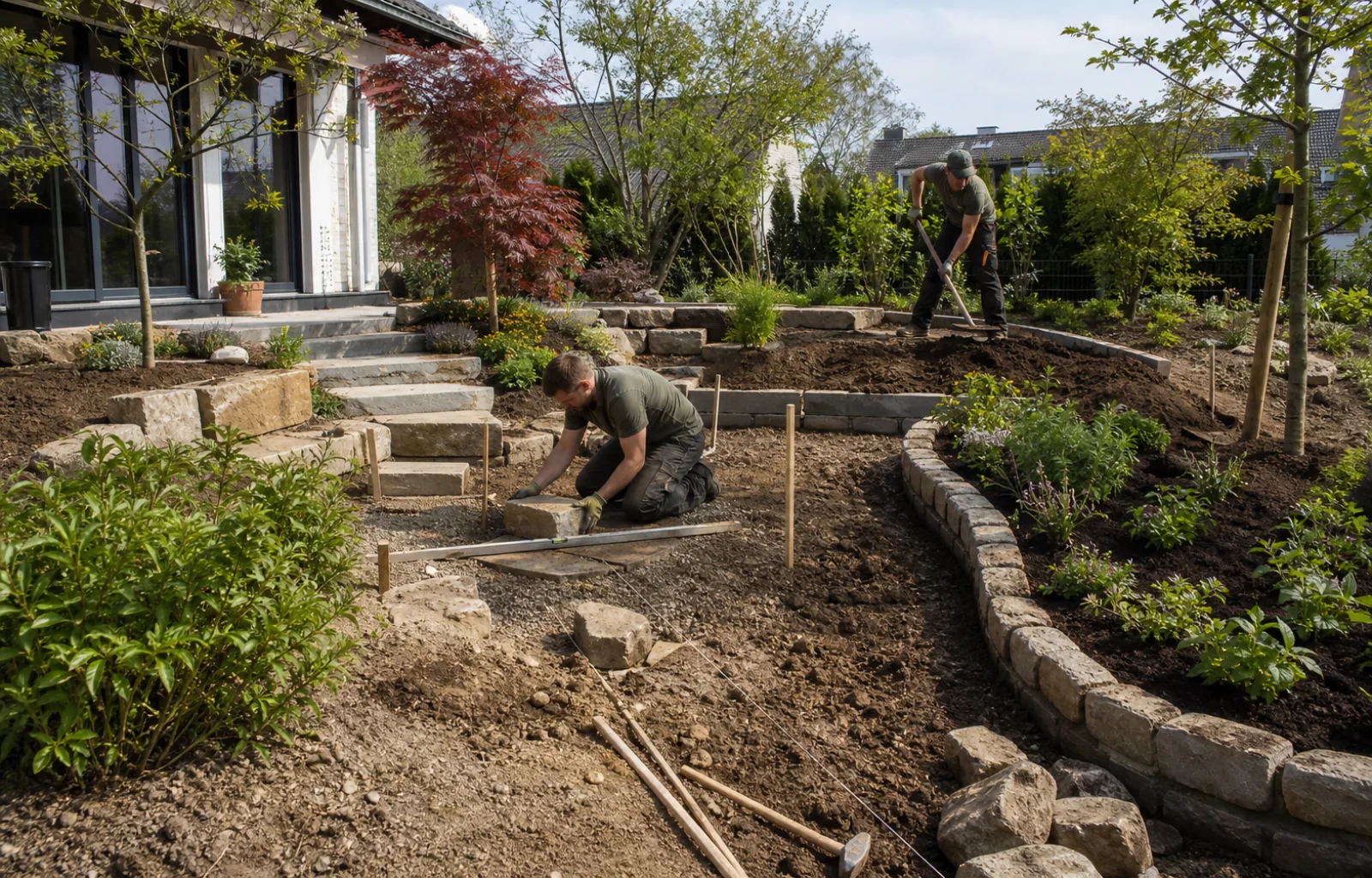 Illustrative Darstellung eines Garten- und Landschaftsbaubetriebss; kein Kundenprojekt.