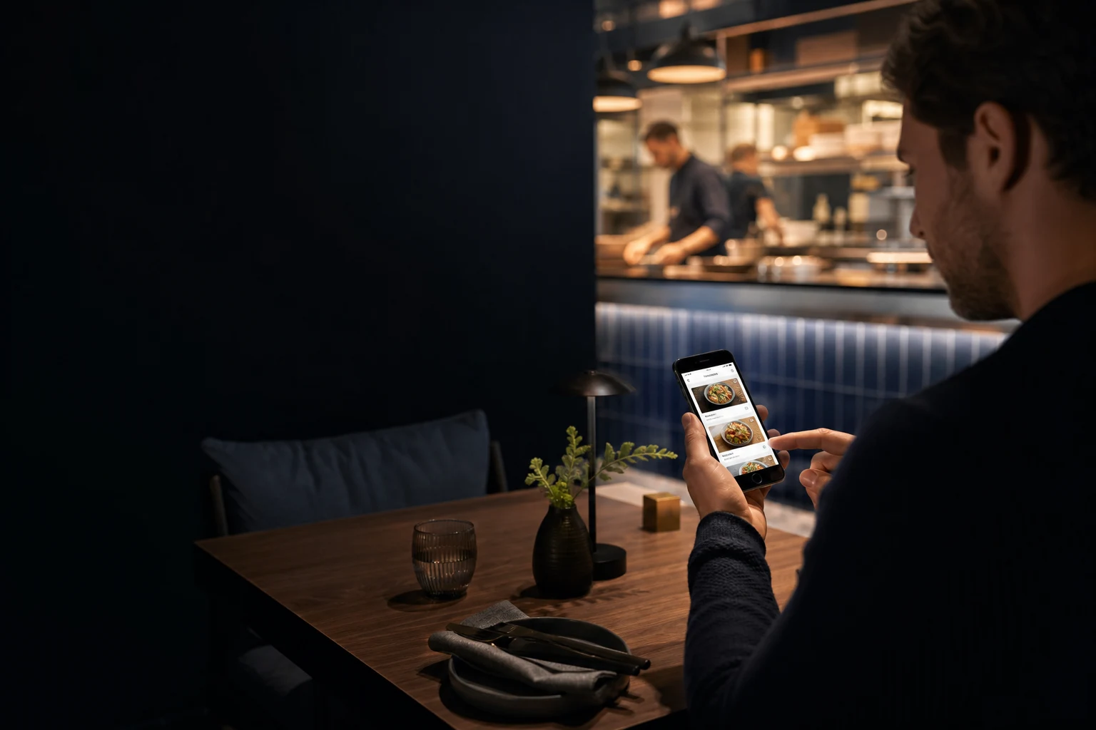 KI-generierte illustrative Produktszene für Self-Ordering-Anbieter; kein reales Kundenprojekt.