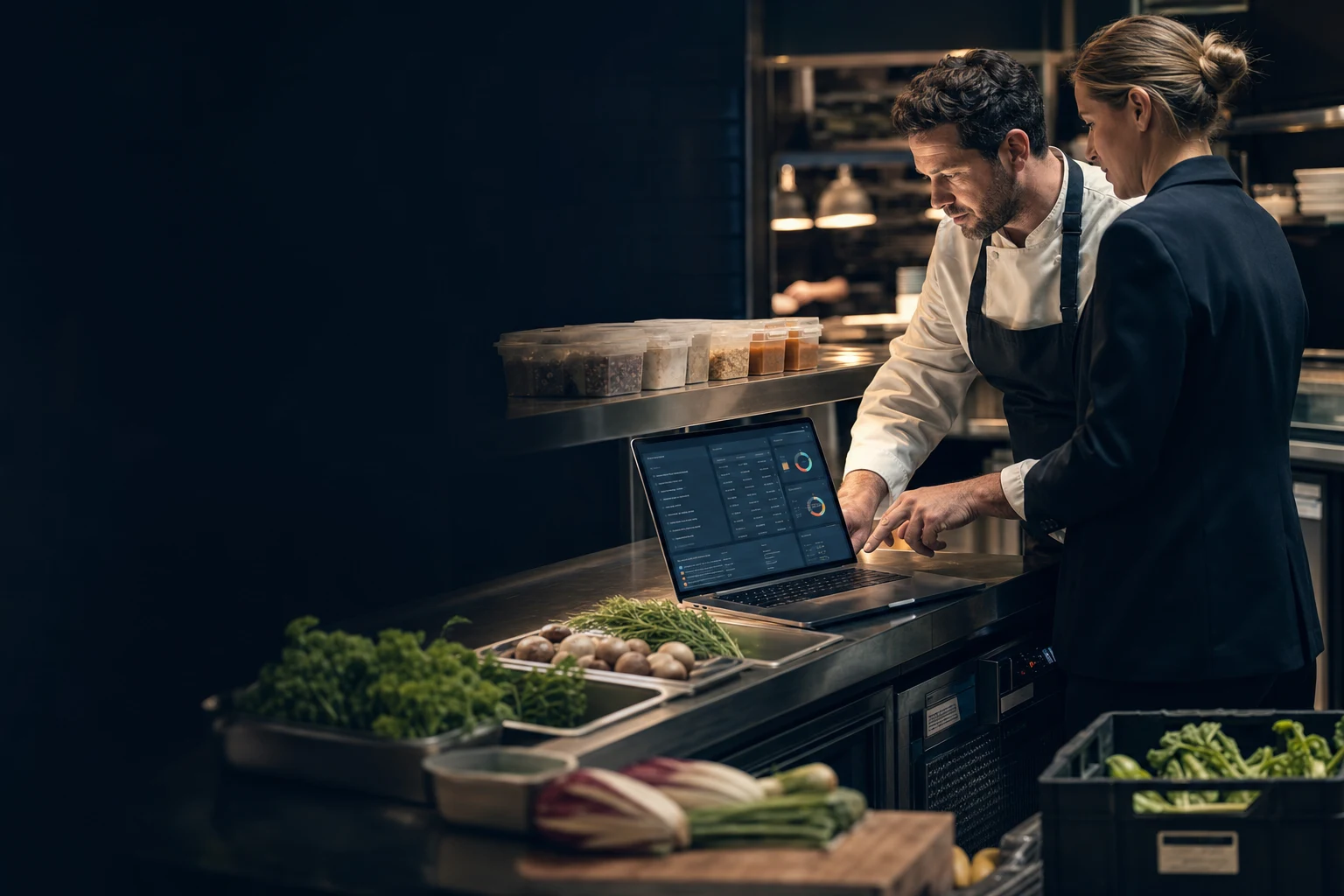 KI-generierte illustrative Produktszene für Anbieter von Warenwirtschaft für die Gastronomie; kein reales Kundenprojekt.