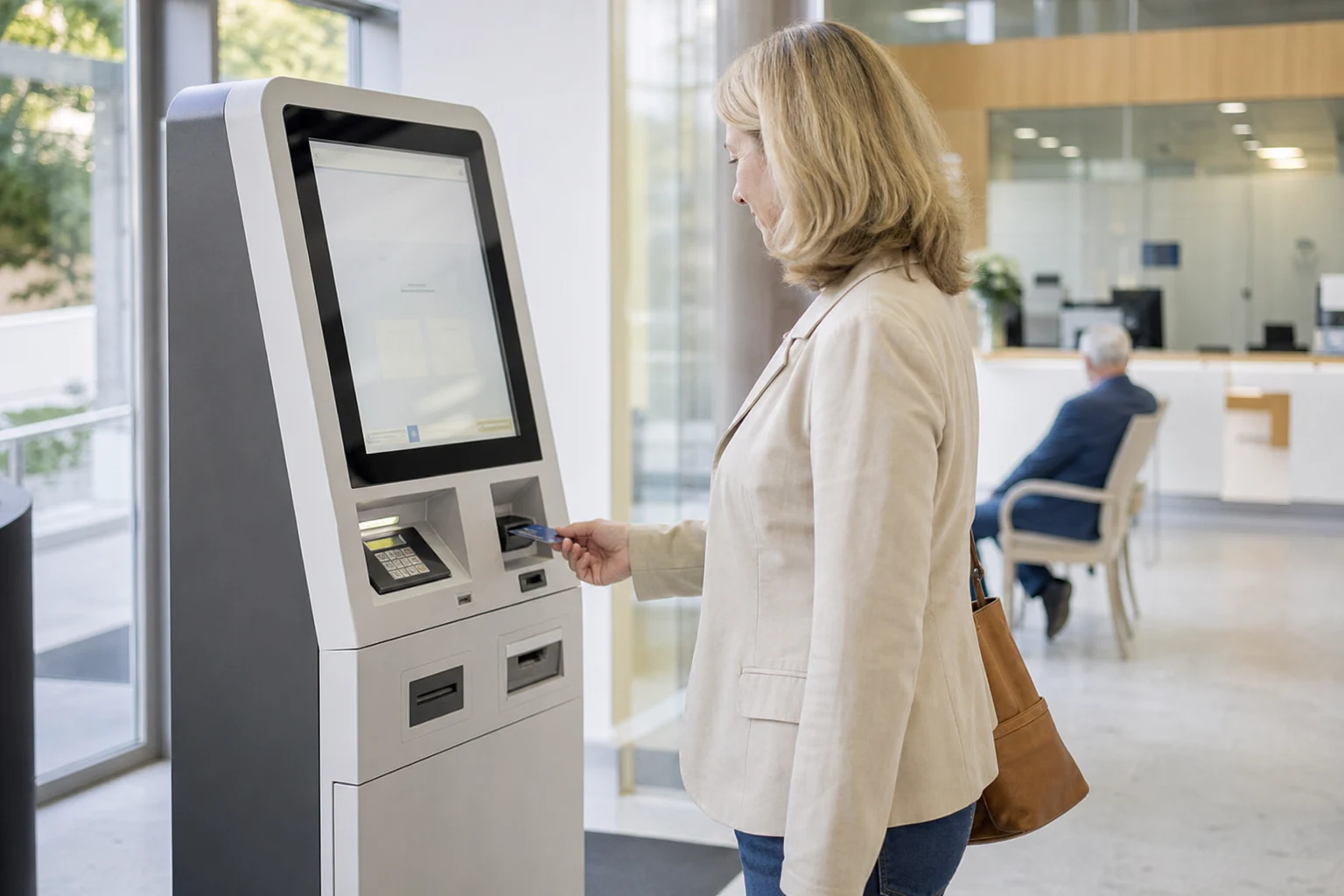 KI-generierte Produktszene von ZAHLSTATION für Bar- und Kartenzahlung; fiktives System.