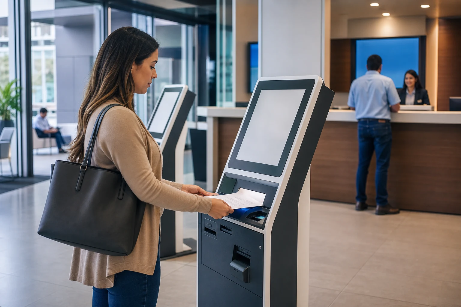 KI-generierte Produktszene von KIOSKMODUL für Touch-Terminals; fiktives System.