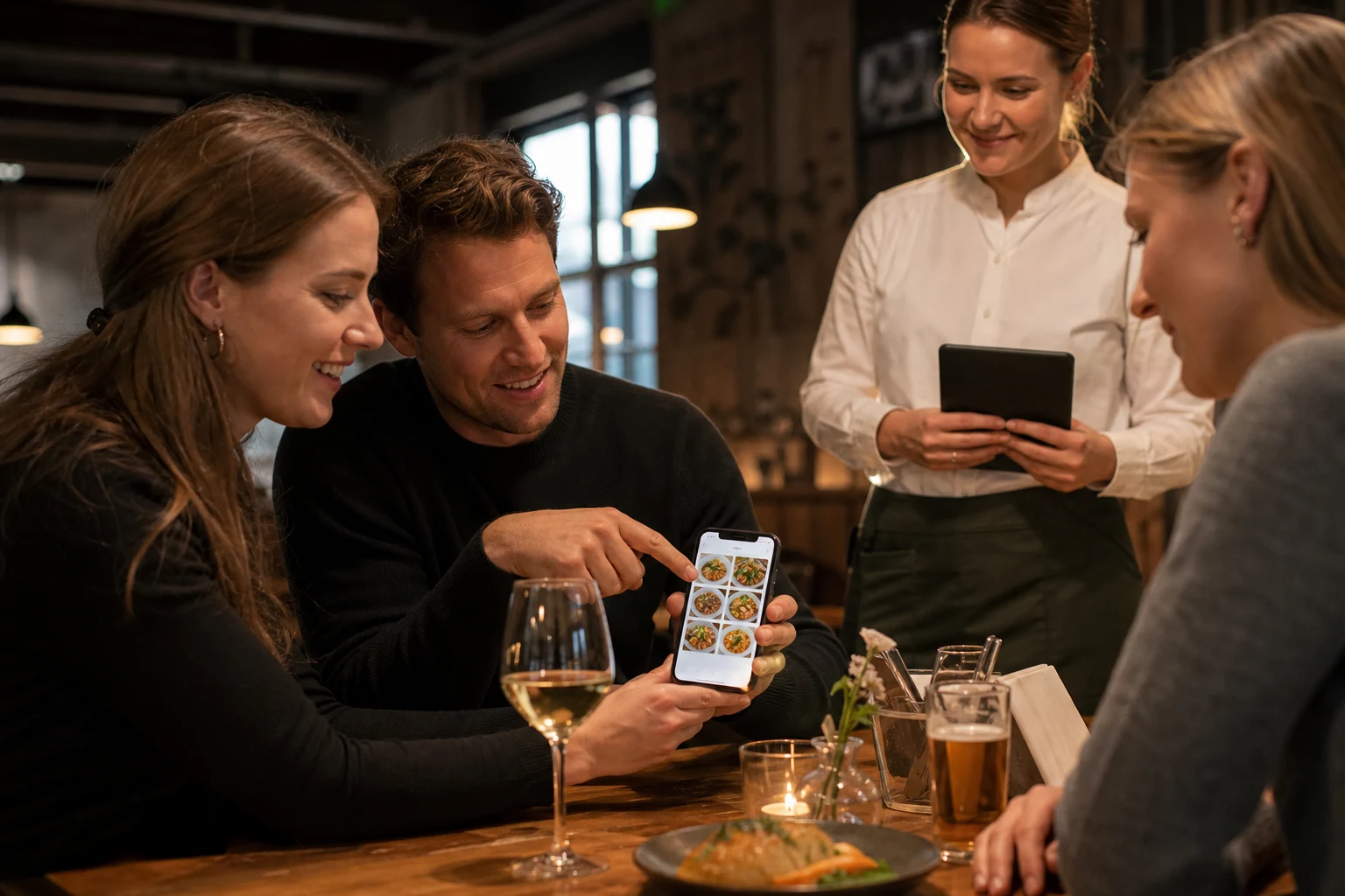 KI-generierte Produktszene von MENÜFLOW für Self-Ordering; fiktives System.