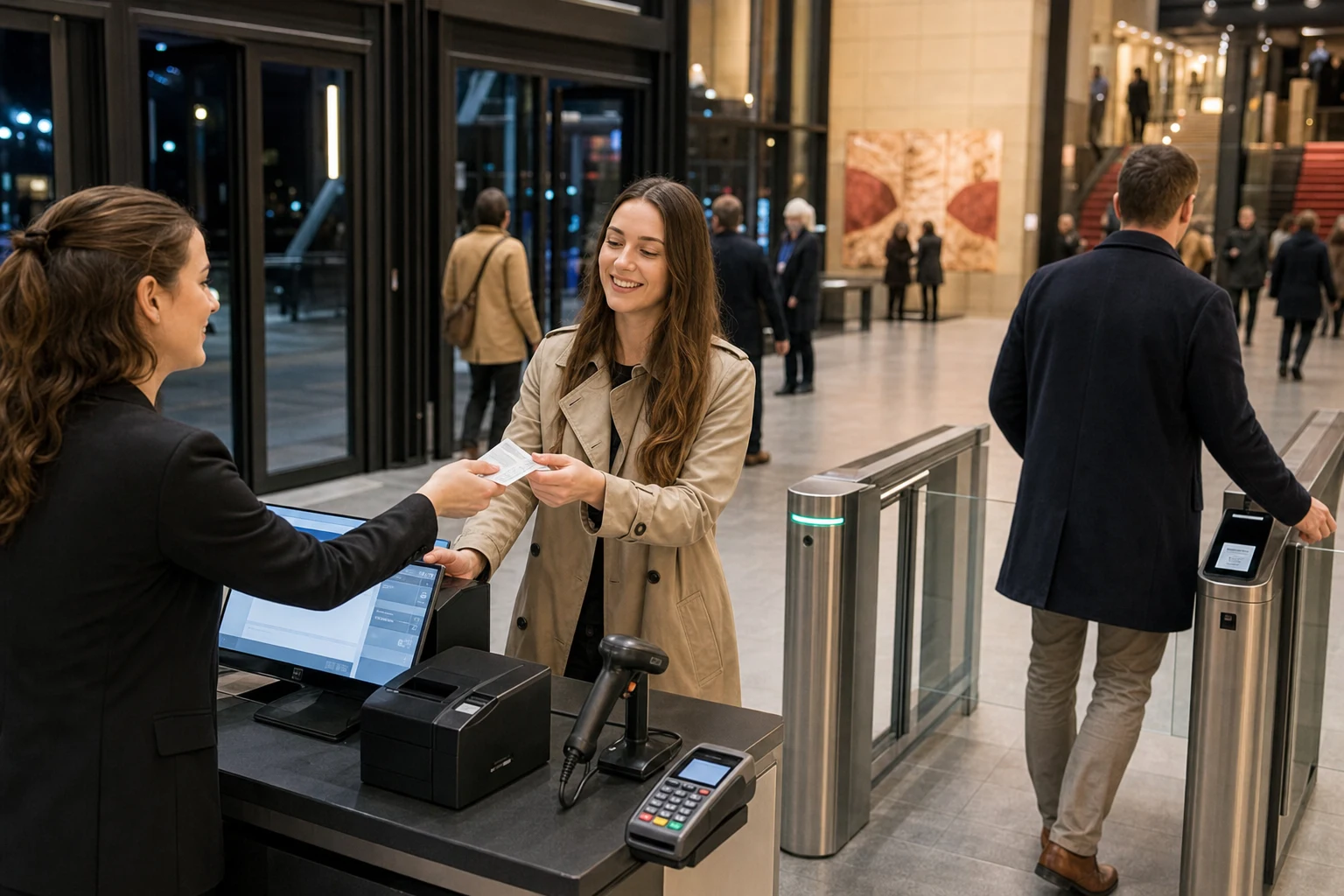 KI-generierte Produktszene von EINLASSWERK für Online-Ticketing; fiktives System.