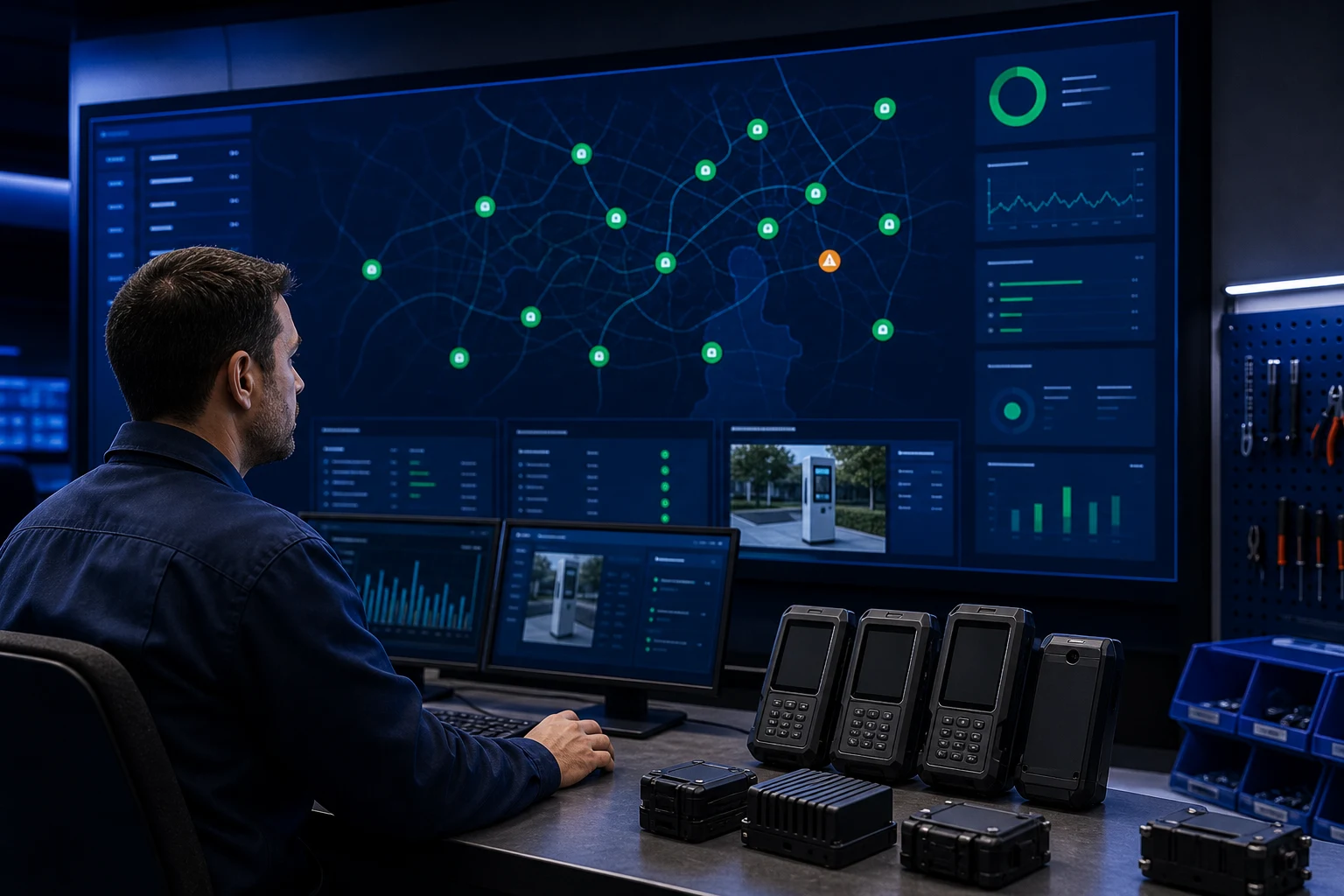 KI-generierte Detailansicht zu Remote-Monitoring von AUTOPAY SYSTEMS; fiktives System.