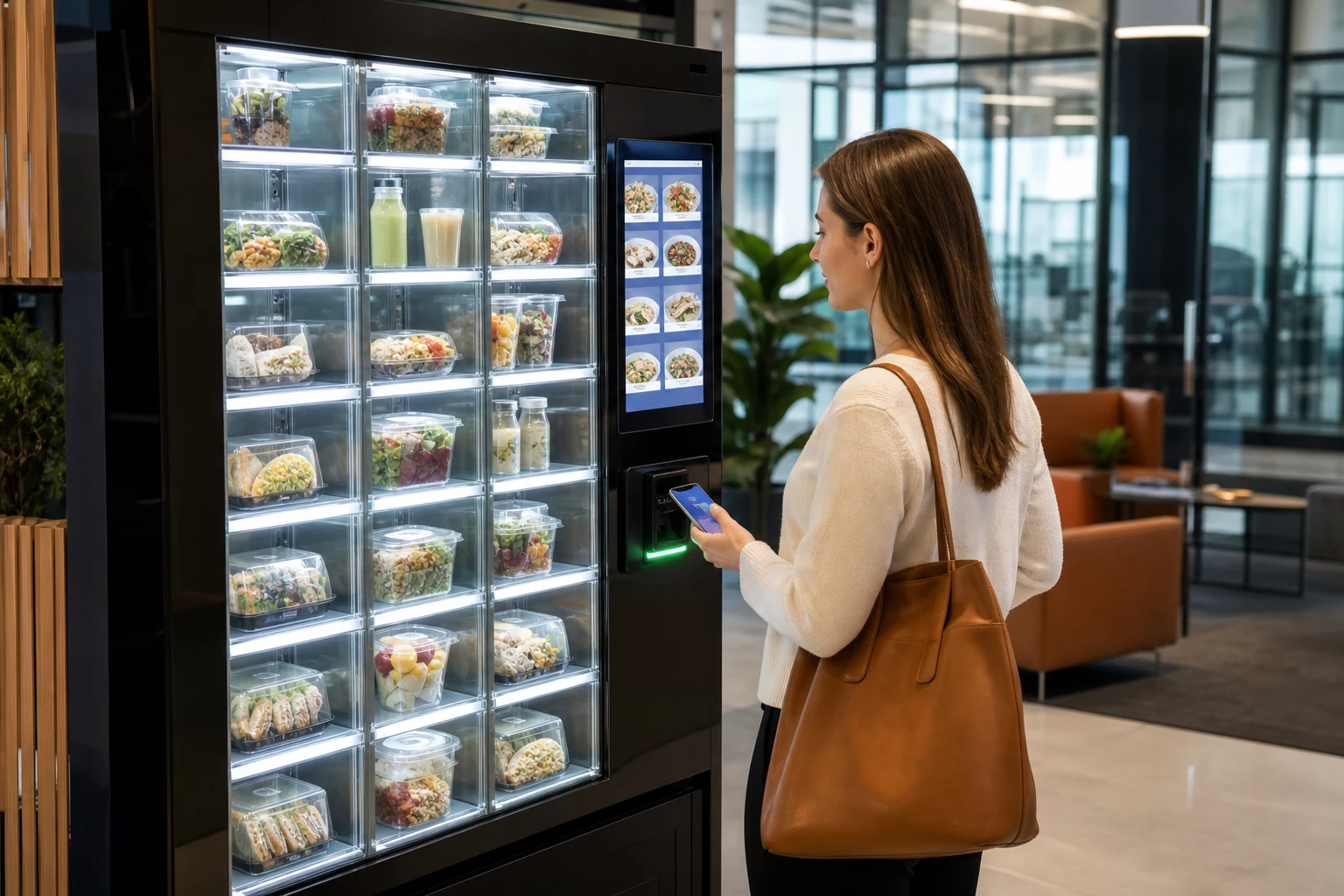 KI-generierte Produktszene von VENDWERK für Vending-Steuerung; fiktives System.